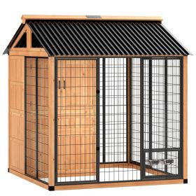 7 x 6 Extra Large Dog House, Wood Outdoor Dog Kennel with Storage Cabinet, Stainless Steel Bowls, Light Yellow (Option: Yellow-2200x350x140 mm)