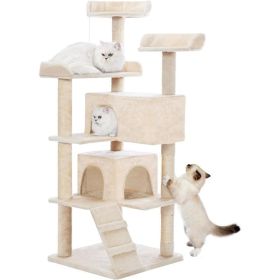 Made4Pets 56-inch Multi-Tier Cat Tree, Indoor Cat Cat Bed, Scratching Post, Toy, Activity Center, Playhouse, Kitten (Option: Beige)