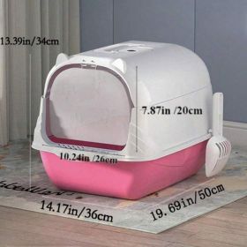 Fully Enclosed Cat Litter Box With Hood And Handle Durable With Flap On Front (Option: HAND PINK)