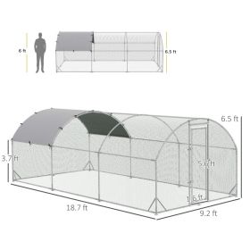 Large Chicken Coop Metal Chicken Run With Waterproof And Anti-UV Cover, Dome Shaped Walk-in Fence Cage Hen House For Outdoor And Yard Farm Use, 1 (Option: Silver)