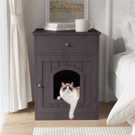 Wooden Pet House Cat Litter Box Enclosure With Drawer, Side Table, Indoor Pet Crate, Cat Home Nightstand Brown (Option: Coffee)
