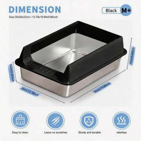 Stainless Steel Cat Litter Box, Large Open Top Litter Box With Anti Splash High Sides, Anti Tracking Pedal, Easy To Clean, Non Stick, Odor Resist (Option: M15-Black)