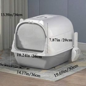 Fully Enclosed Cat Litter Box With Hood And Handle Durable With Flap On Front (Option: HAND GREY)