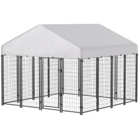 Outdoor Dog Kennel with Roof, 8 x 8 x 6 Heavy Duty Welded Wire Dog Playpen Enclosure with Escape-proof Lock (Option: Silver-1240x630x370 mm)