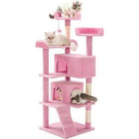 Made4Pets 56-inch Multi-Tier Cat Tree, Indoor Cat Cat Bed, Scratching Post, Toy, Activity Center, Playhouse, Kitten (Option: Pink)
